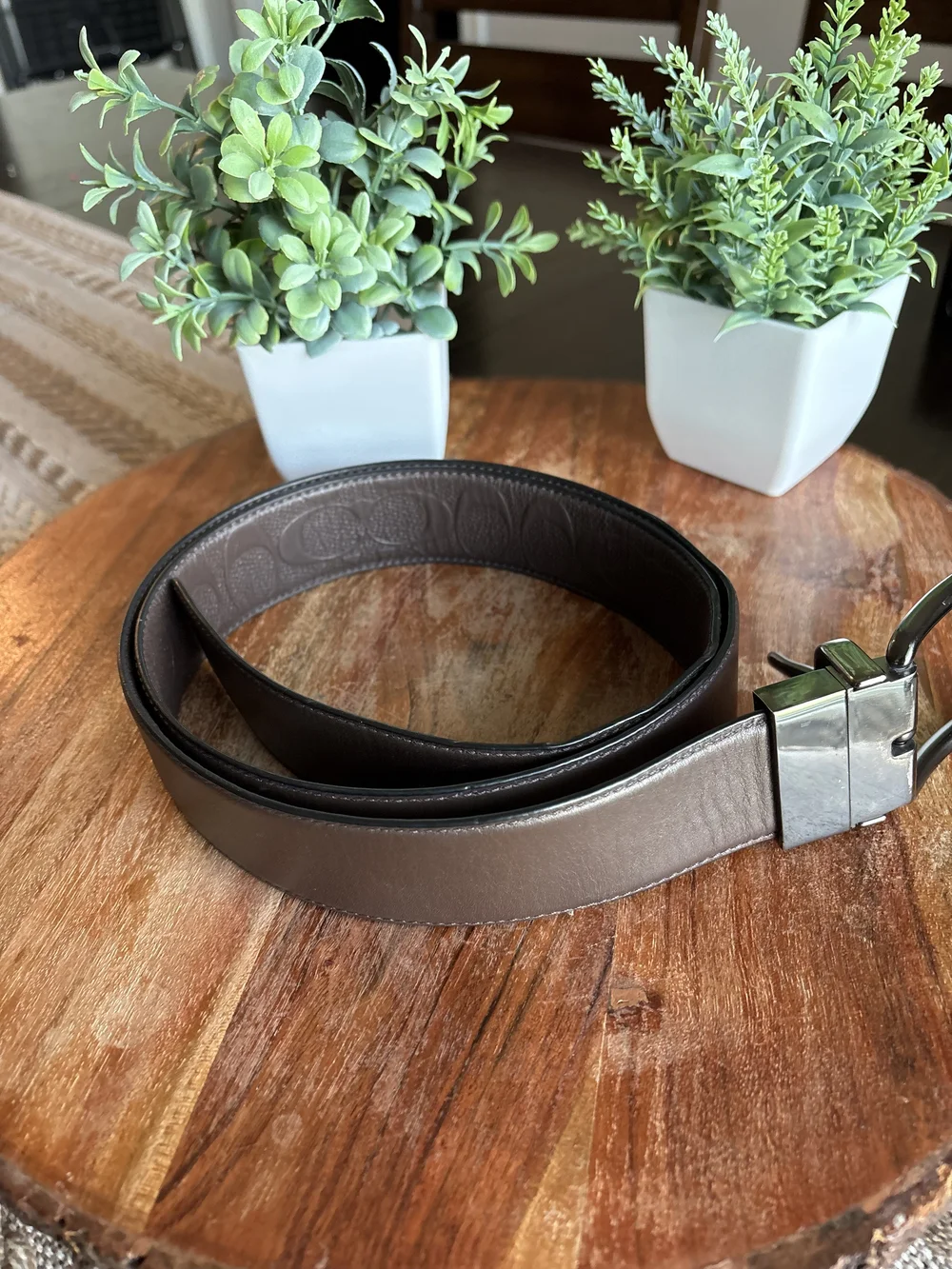 Coach Men's Black Leather Belt with Dark Metal Buckle Size #42